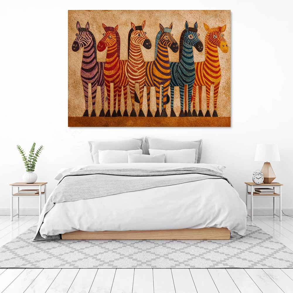 WUFIEA Ogólny abstrakcyjny obraz na płótnie kolorowa zebra do salonu sypialni biura dekoracja (khaki125) - 60 x 90 cm oprawiony