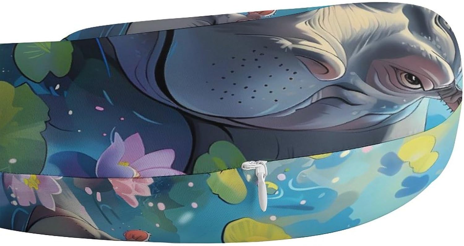 Flowers and Hippos Funny Travel Pillow U Shaped Memory Foam Neck Pillows Portable for Flight Car Home Office