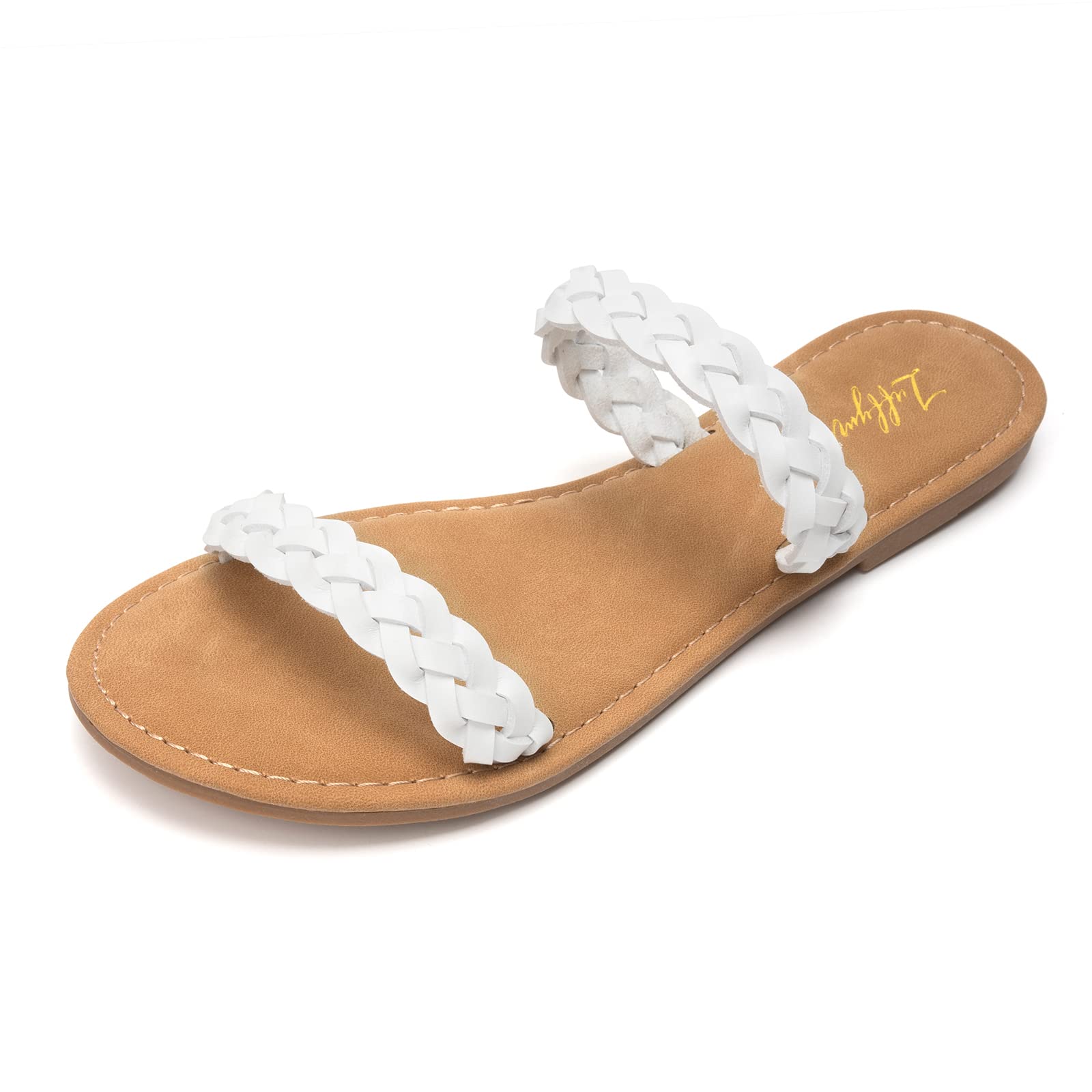 Luffymomo Women's Braided Flat Sandals,Slip On Slides Sandals Cute Summer Beach Shoes
