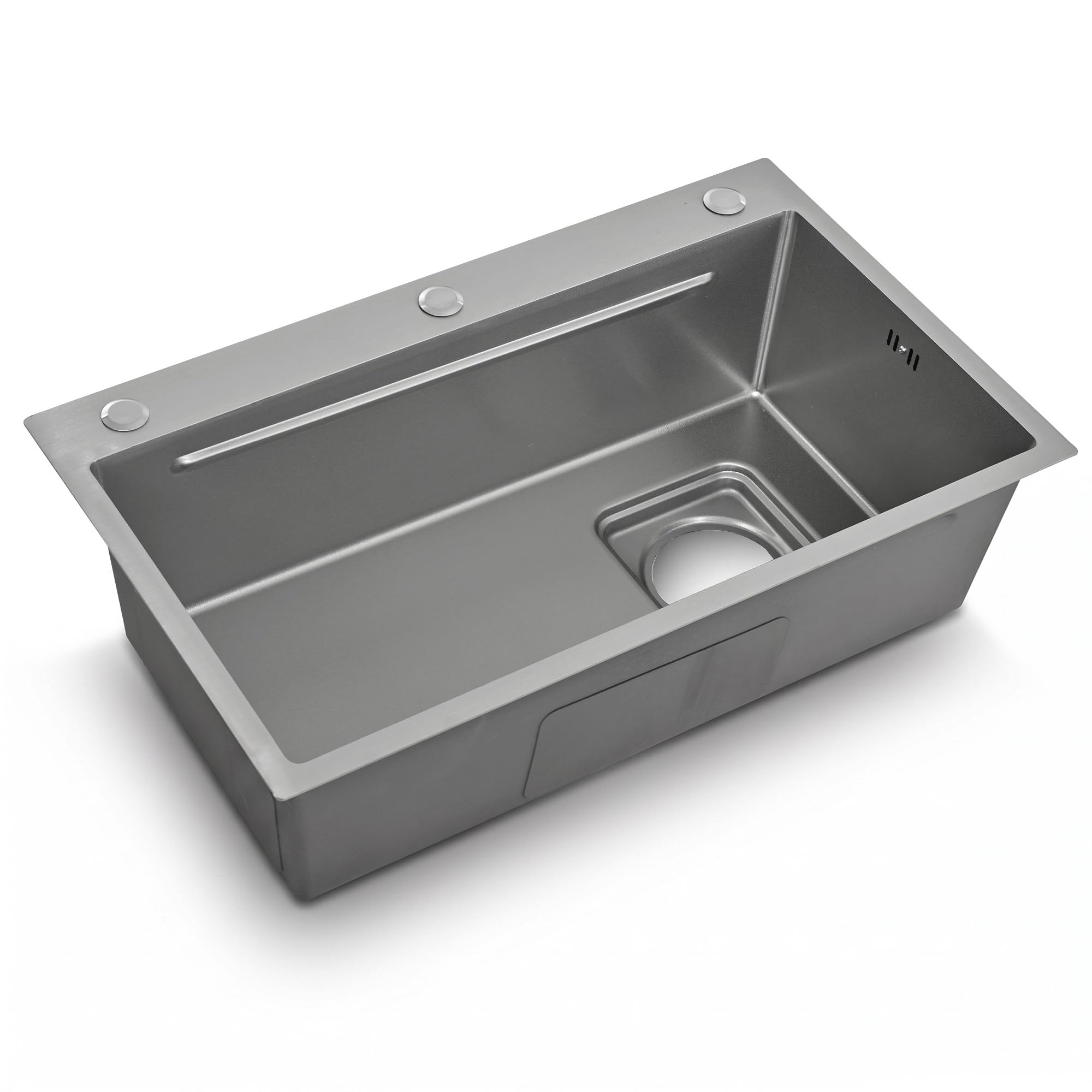 75 x 45 cm Fregadero empotrable de acero inoxidable con tabla de cortar, lavabo adicional y cesta colador, fregadero de cocina recubierto de PVD, construcción silenciosa, desagüe cascada y 3 orificios