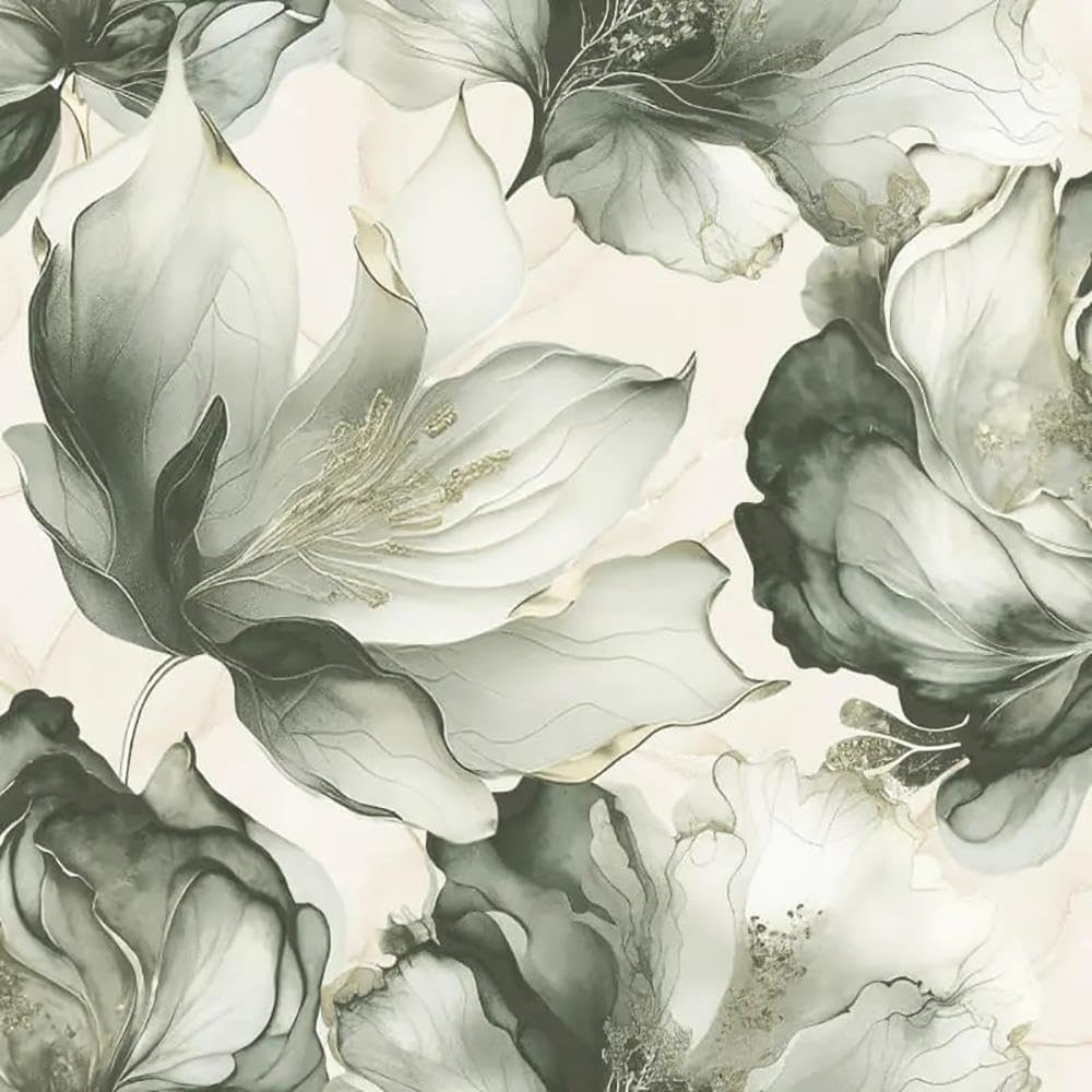 Muriva Elysian Floral Green Gold Wallpaper Metallic Glamorous Feature Wall
