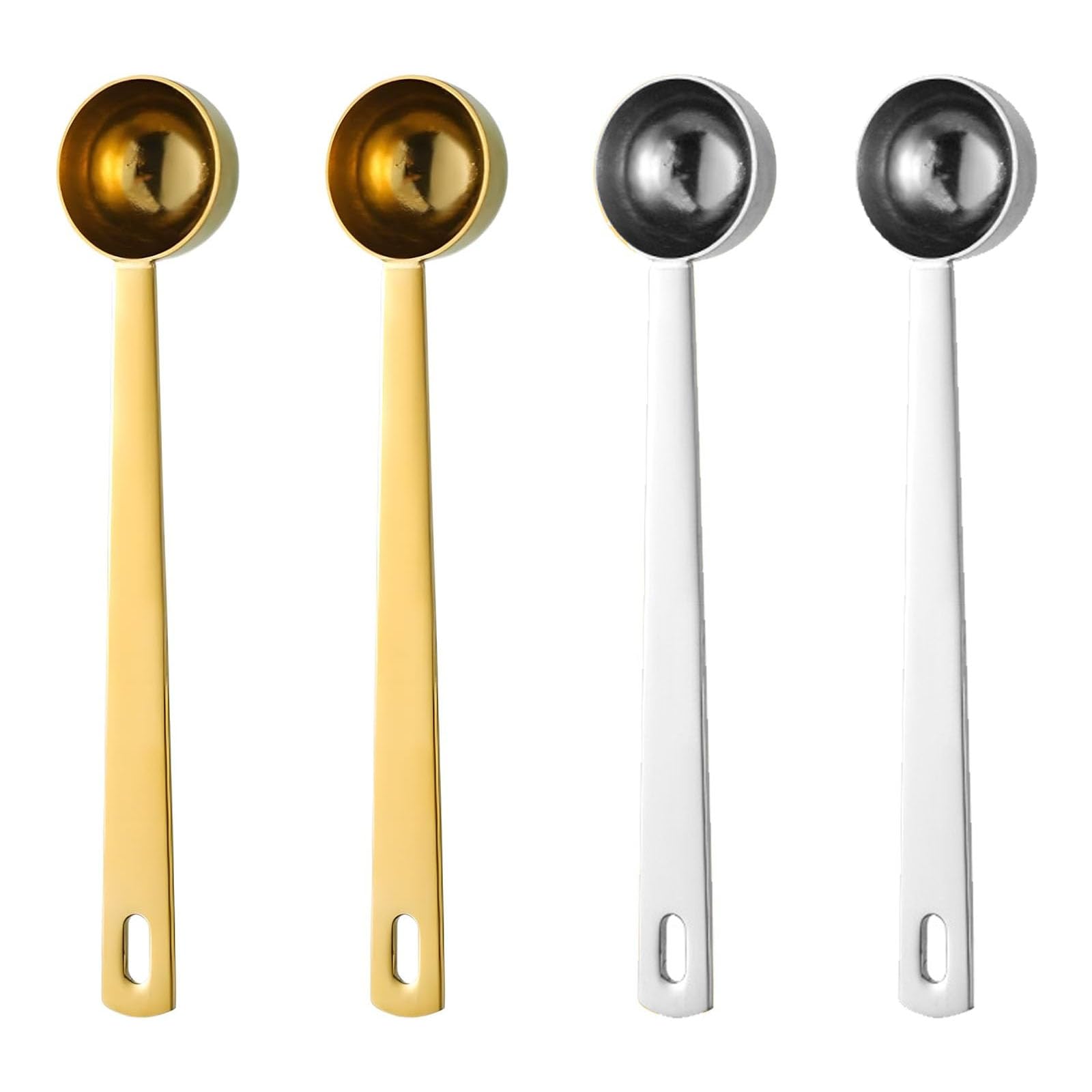 4 PCS 5g Scoop for Stainless Steel, Two Pieces in Gold, Two Pieces in Silver, Scoops forFood Multifunctional 5 Gram Scoop, Protein Scoop, Long Handle Coffee Scoops forPowder Matcha Rituals & Protein