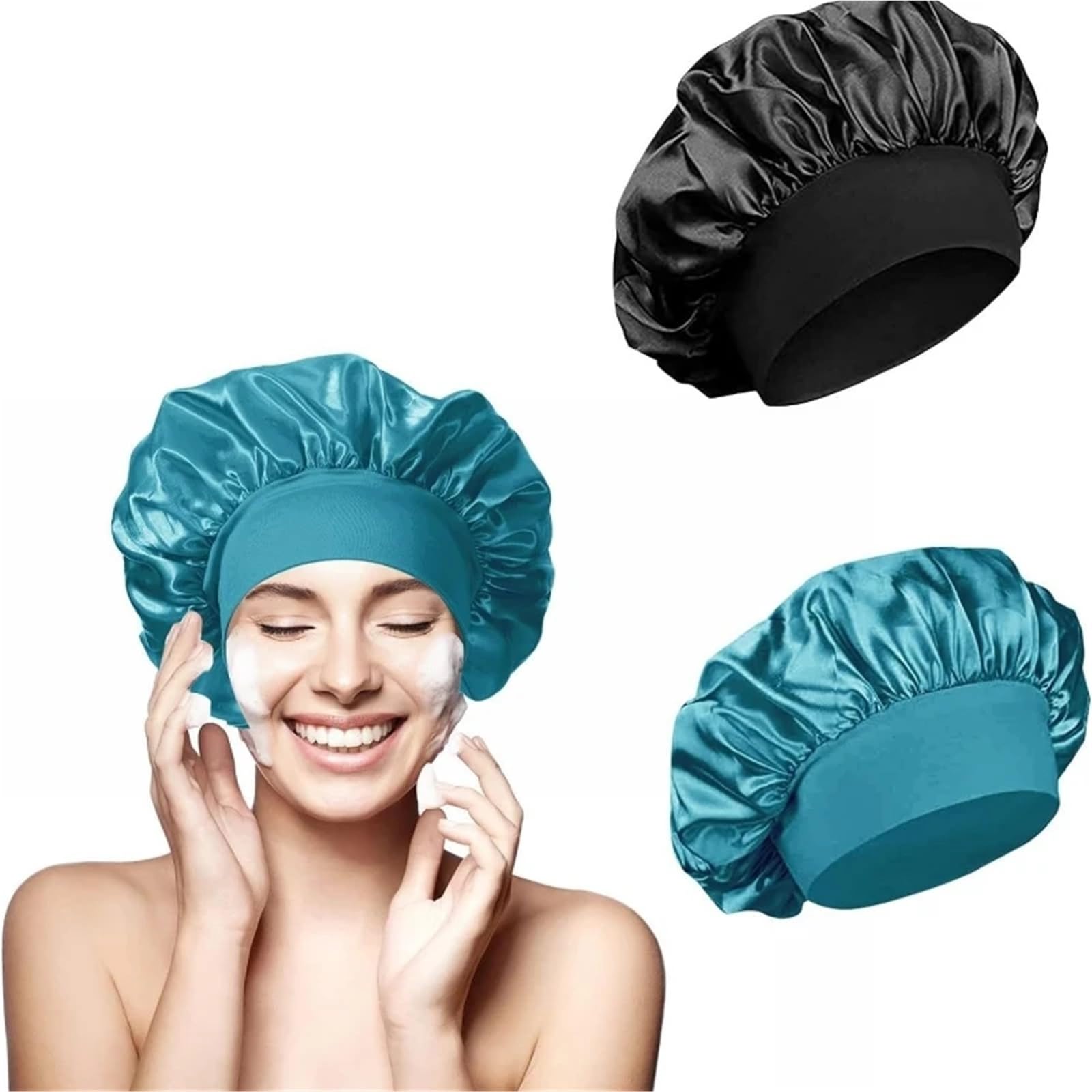 Cuffia In Seta Cappello da notte a tesa larga solido Fascia elastica Berretto unisex Cofano largo for cappello Capelli Cura del viso Prodotto bagno Per Donne(Dark Brown)