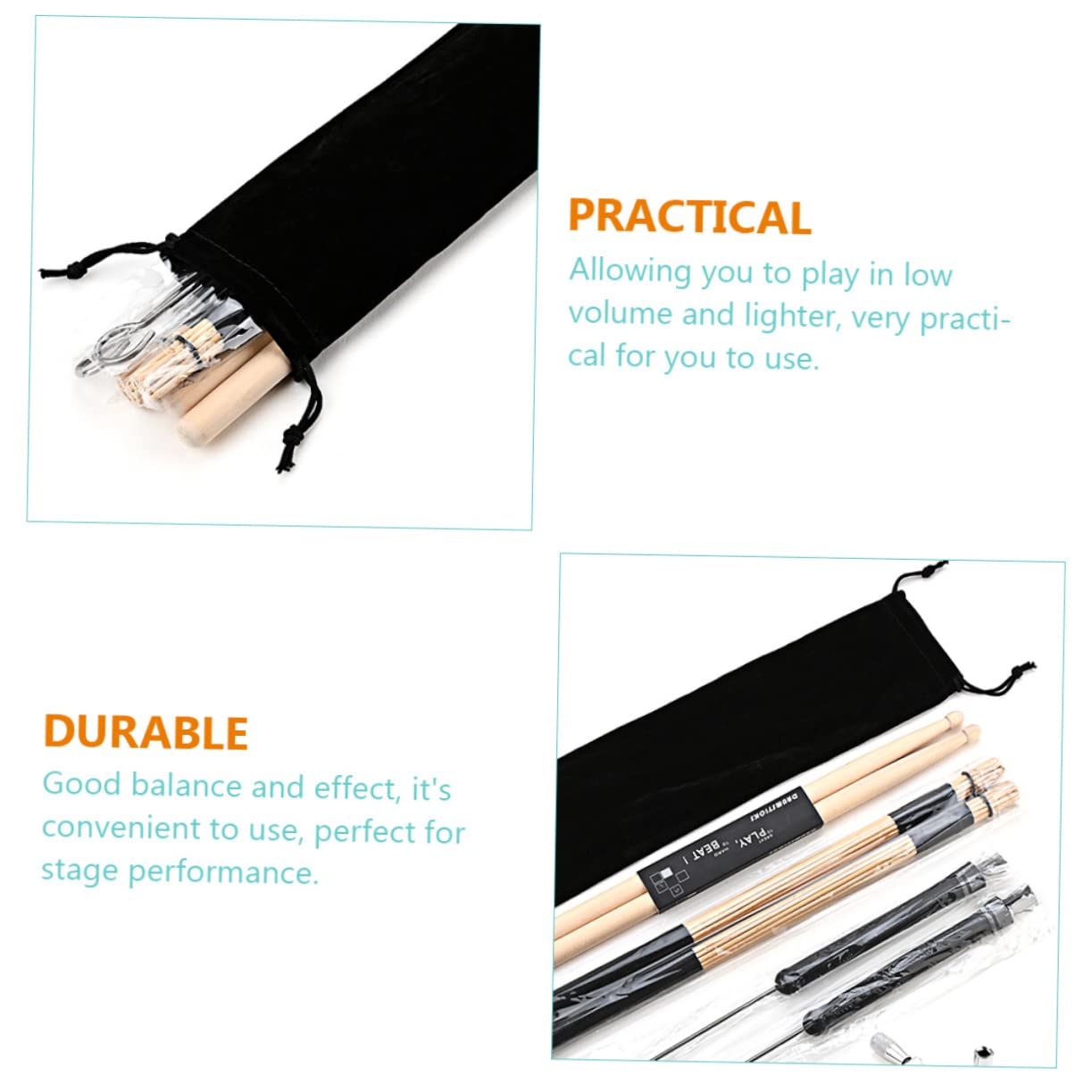FRCOLOR Bacchette e Pennello per Batteria Kit per Strumenti Musicali Accessori per Principianti e Musicisti Jazz