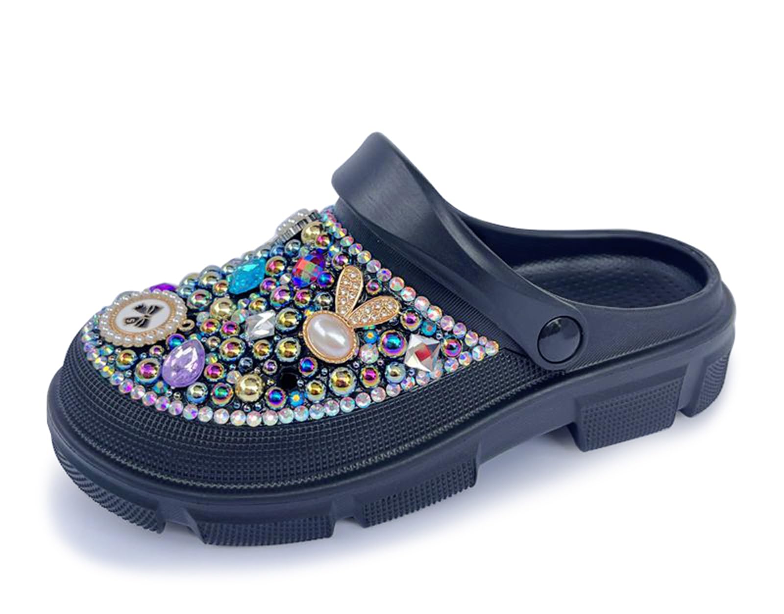 Hanfike Womens Casual Fashion Slide Mules with Rhinestone Closed Toe Comfort Flats