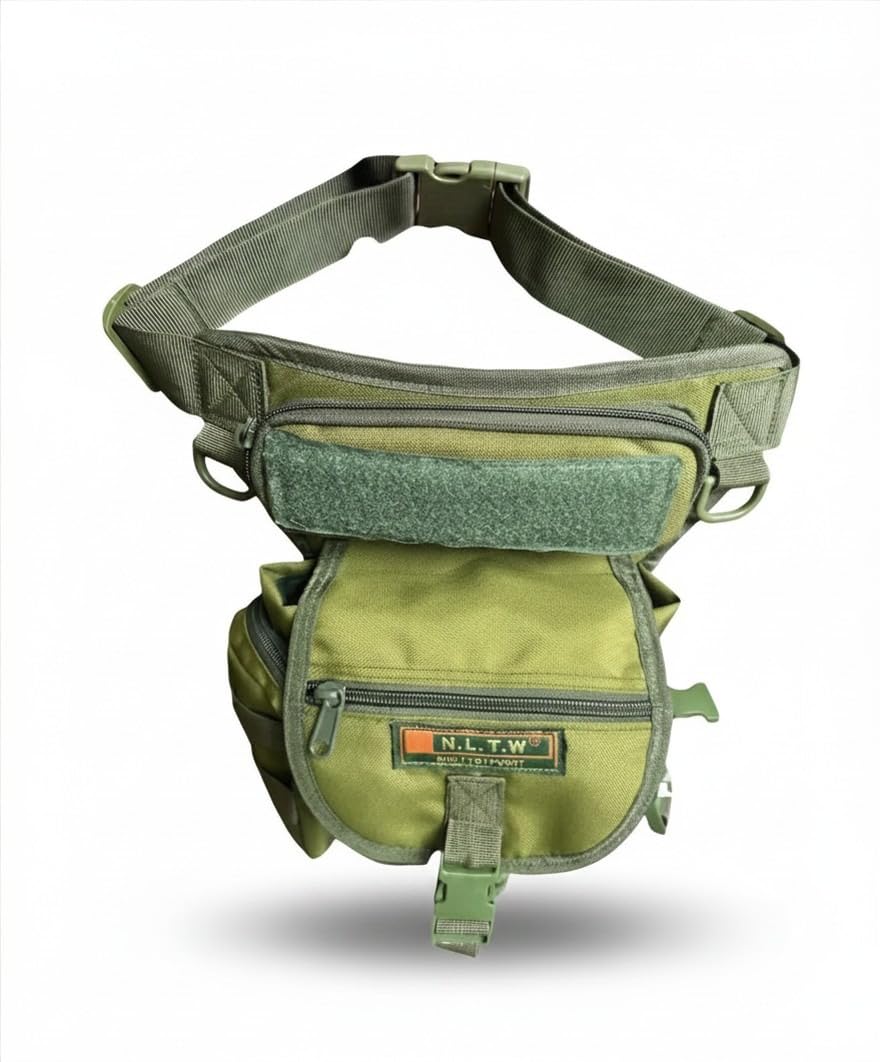 Tactical Waist Pouch, Army Green, MOLLE Webbing, Adjustable Waist and Leg Strap, Multi-Pocket Bag-image-27