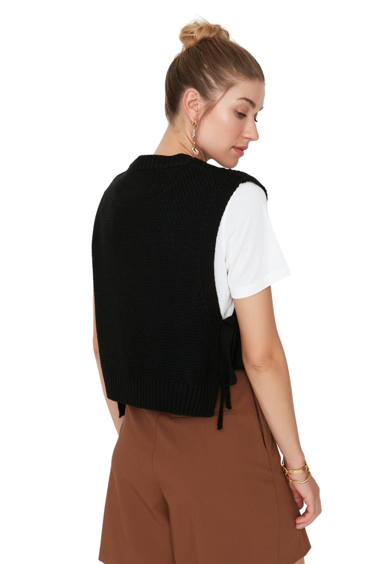 TRENDYOL Damen Crew Neck Plain Regular Sweater Vest Sweater (1er Pack)