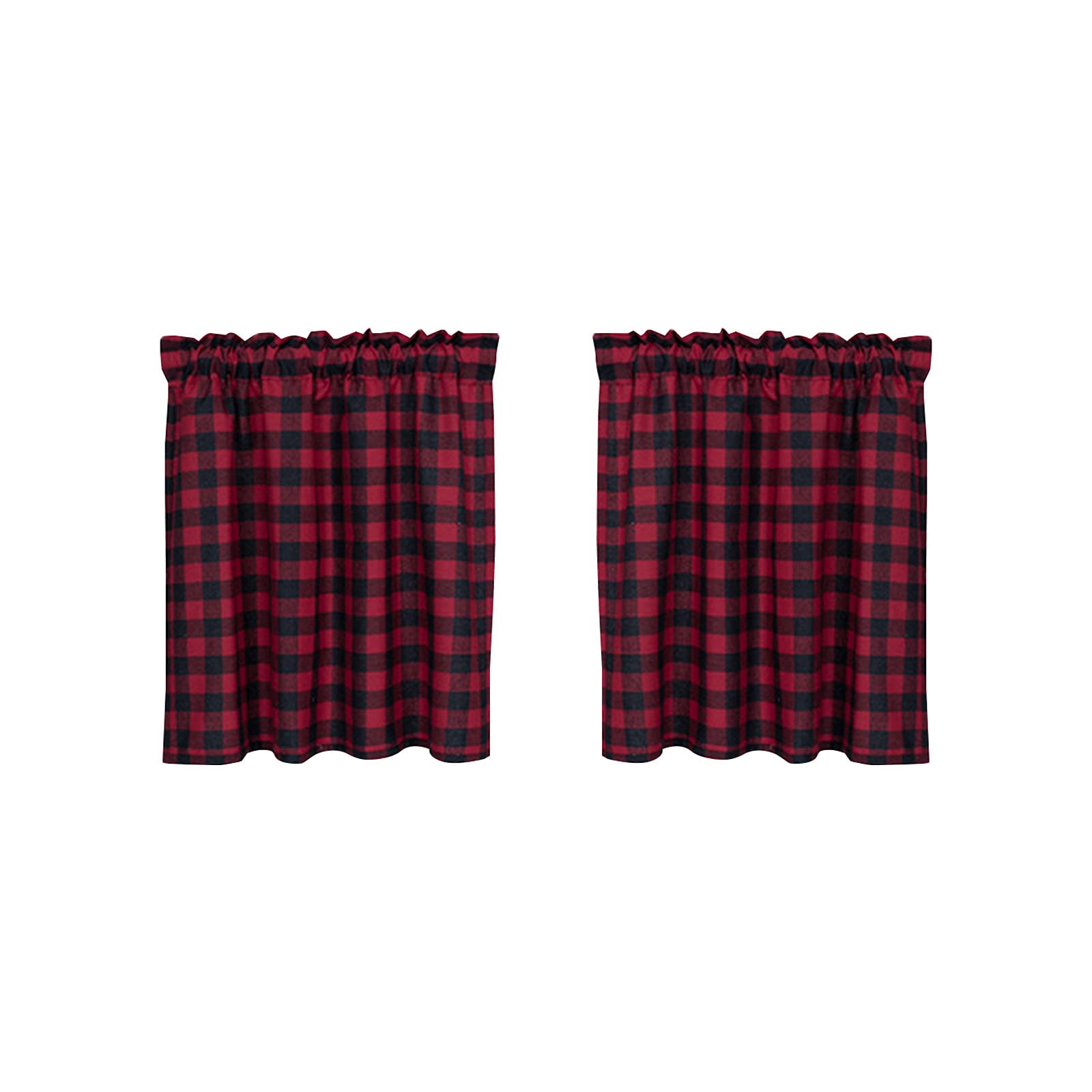 Betos Short Half Curtains, Plaid Small Window Curtains Voile Half Window Treatment Curtains Tiers Short Curtains for Cafe Kitchen Bathroom (1 Panels 74 * 61CM-Red+Black