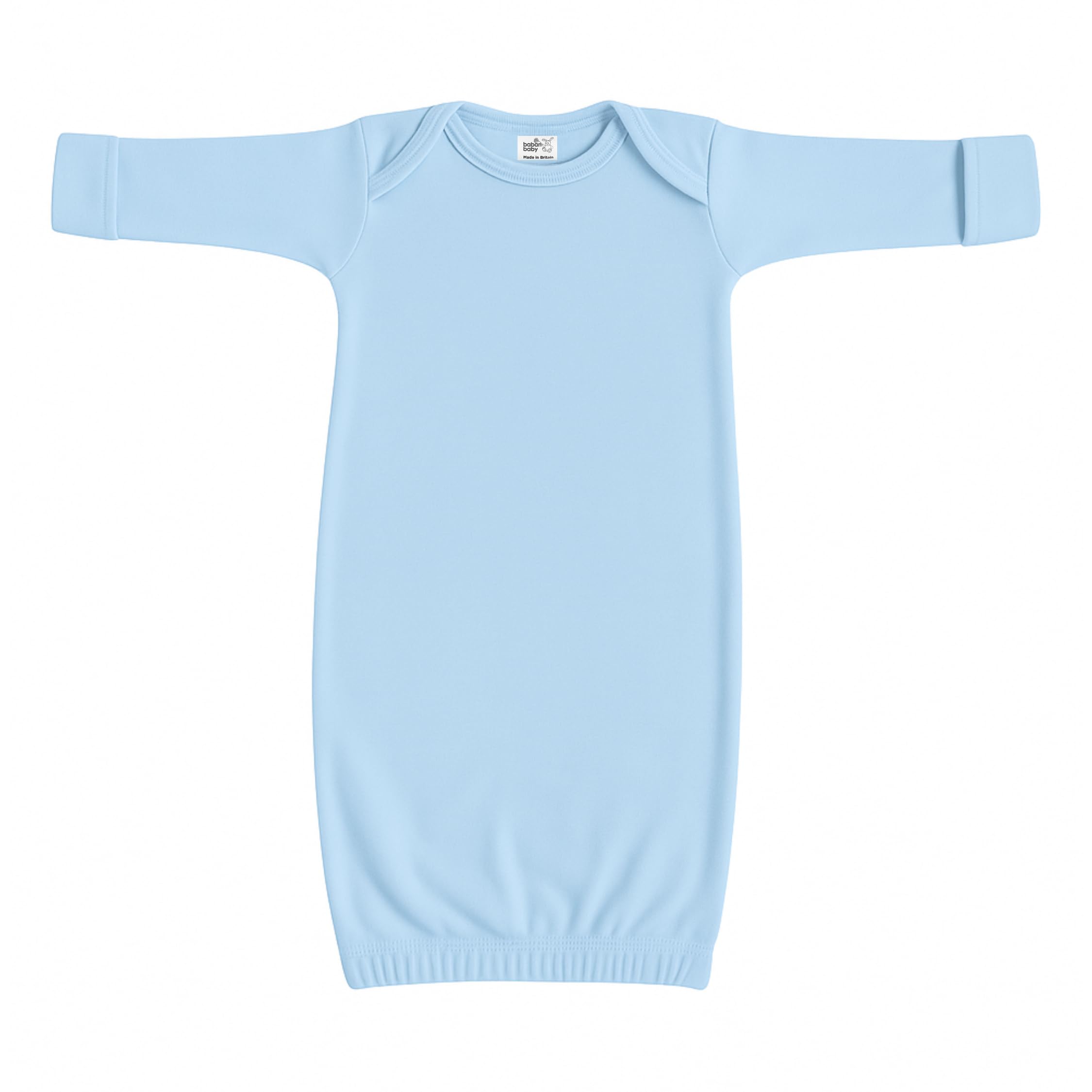 Baban Baby Nightgown - Plain Cotton Baby Nightie for Boys and Girls, Made in Britain Blue Newborn