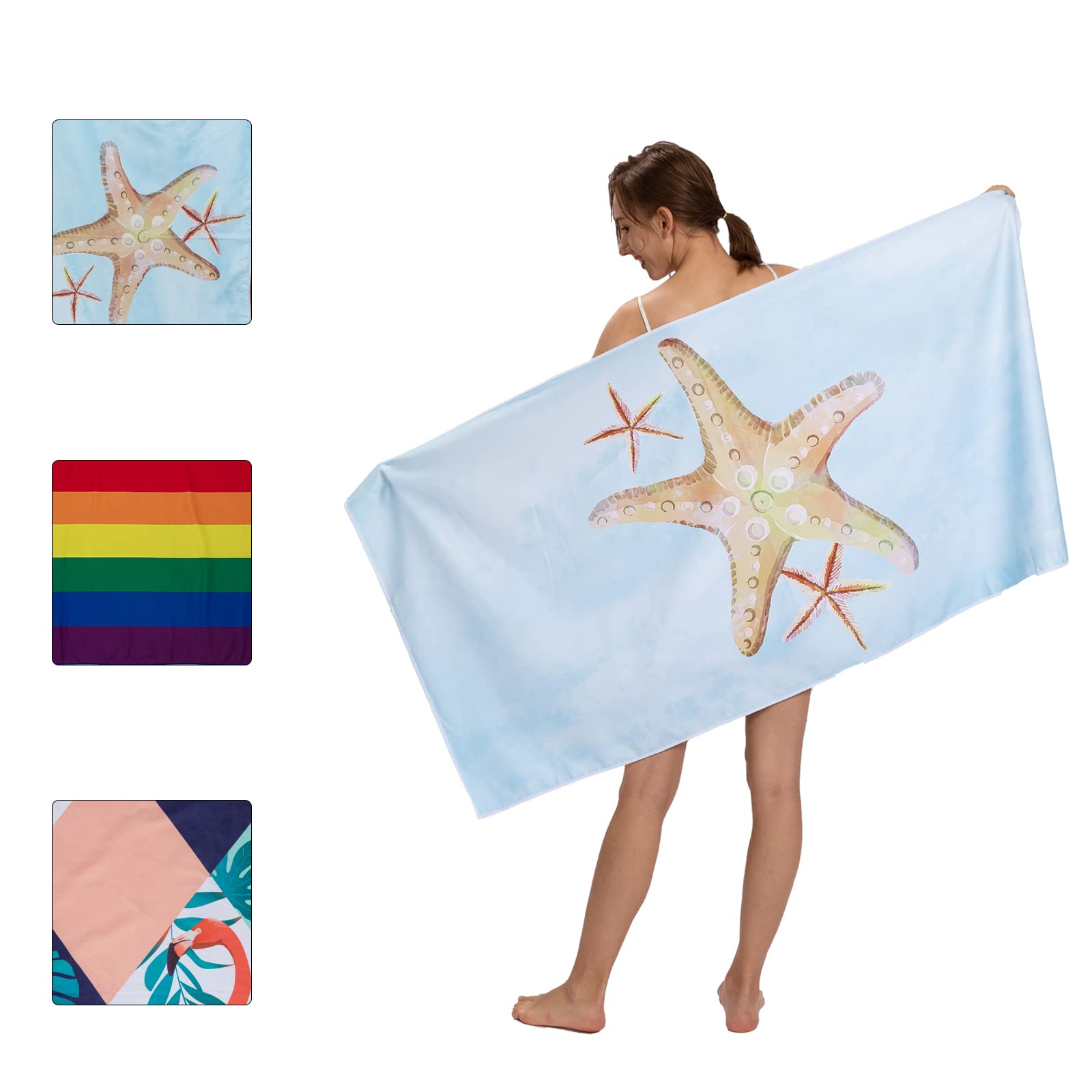 FIRELION Microfiber Starfish Beach Towel, Oversized Starfish Beach Towels, Large Super Absorbent Quick Dry Sand Free Pool Bath Towels for Swim, Pool, Yoga, 27.5 x 55 Inches