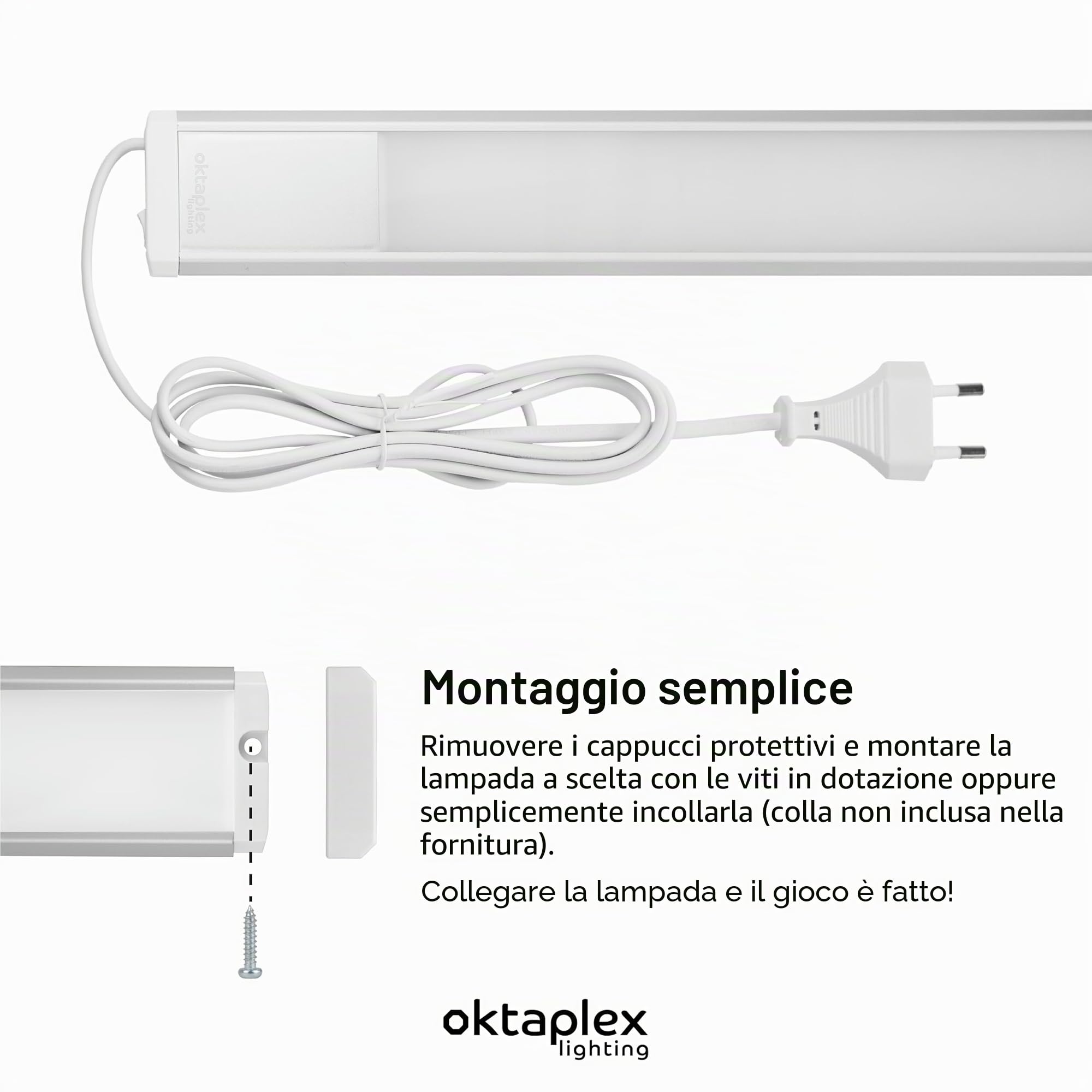 Oktaplex Riva LED luce per armadio inferiore piatta 1150lm bianco neutro 120 cm luce per armadio inferiore argento con interruttore illuminazione per armadio inferiore 15W 230V