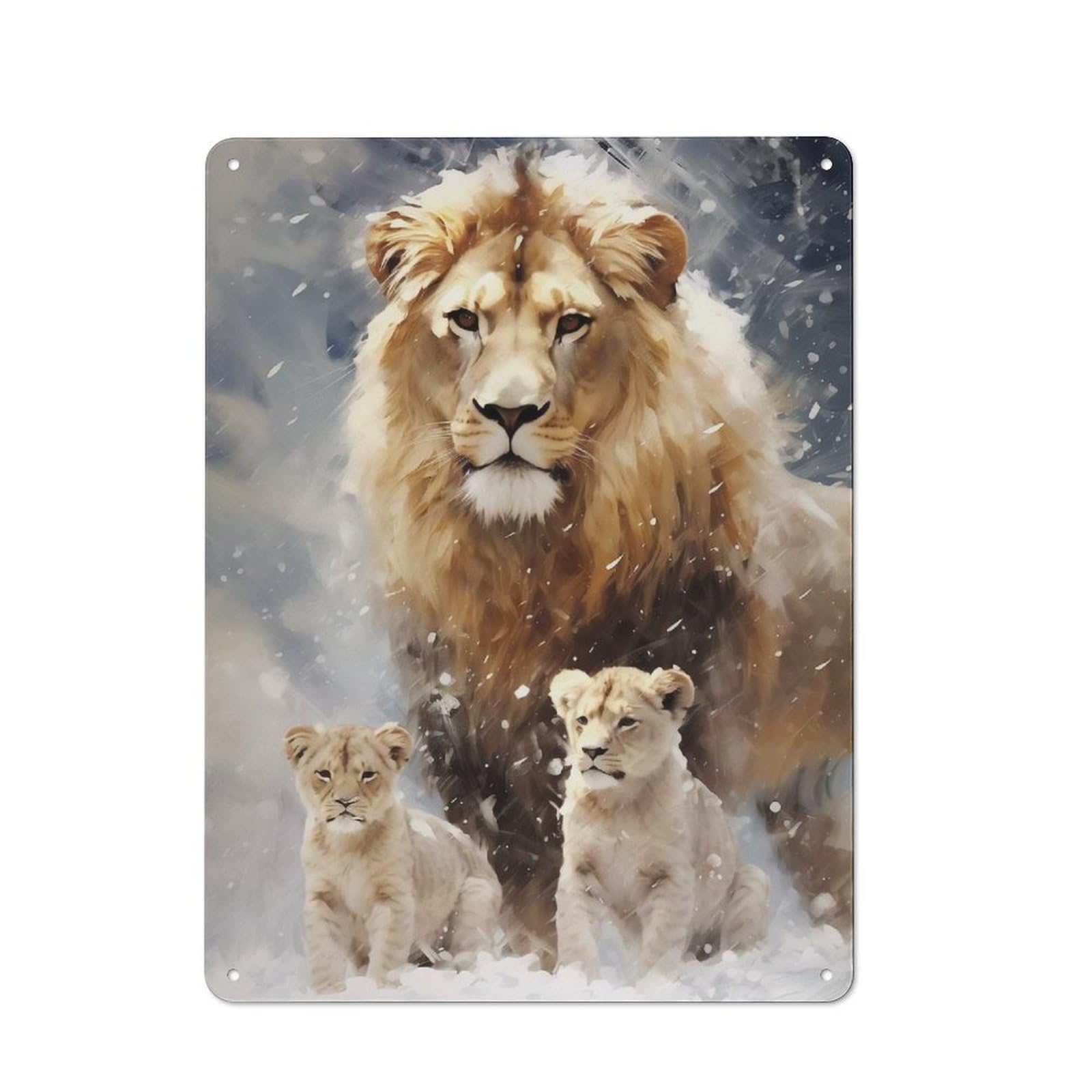 Junmoney Merry Xmas Lion Family Tin Wall Plaque 40X30cm With For Kitchen Or Home Bar, Suited To Kitchen Decor Lovers