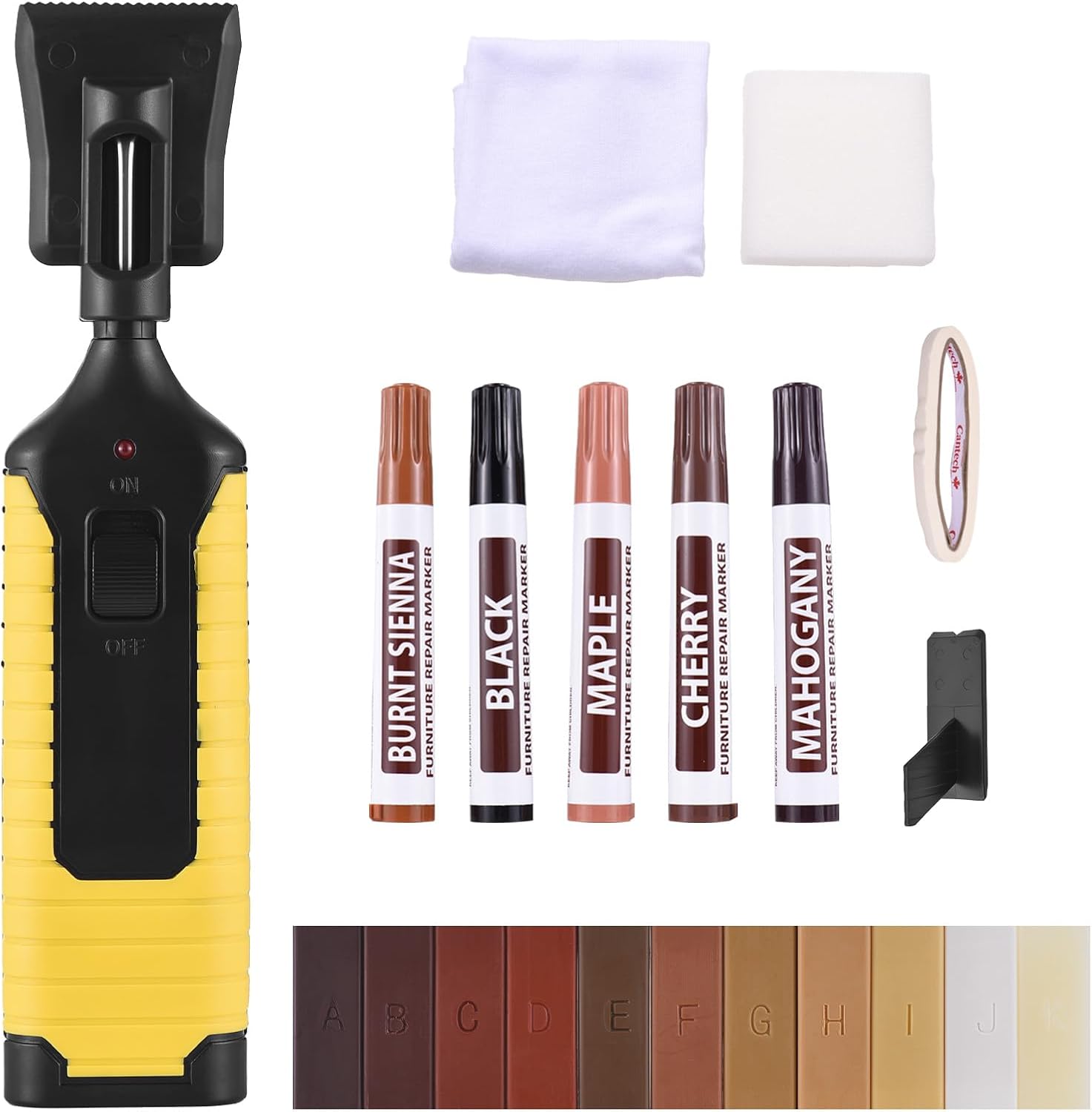 Irishom Tile Floor Scratch Repair Kit Tile Furniture Paint Wall Repair Kit with Heat Pen 11 Color Hard Wax Bars 5 Colors (Yellow)