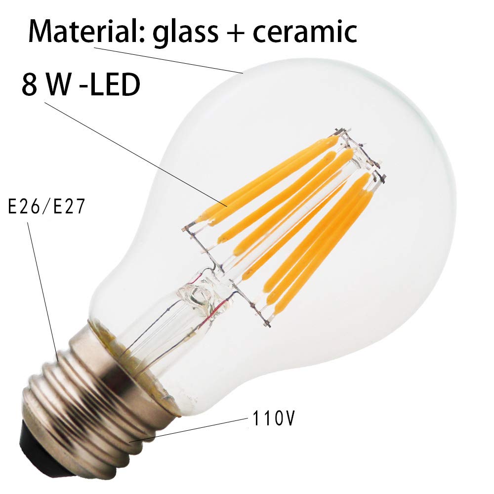 A60 A19 Vintage E26 E27 Medium Base Retro Edison LED Filament Light Globe Bulb 8W Warm White 2700k — view 3