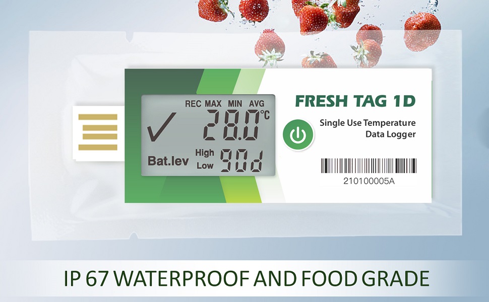 Image of Freshliance Temperature Data Logger with LCD Display, Single Use USB Temperature Recorder with 30000 Points, Auto PDF CSV Report 7Days Cold Chain Transportation Storage, Fresh Tag 1D, 1Pack