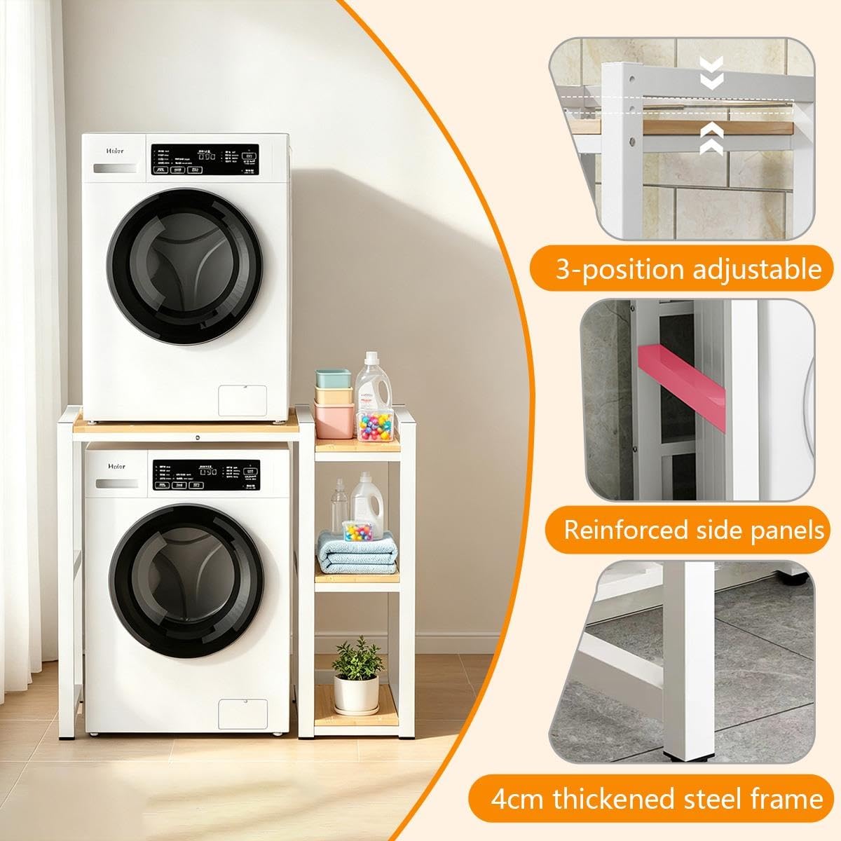 Mueble para lavadora y secadora, 3 niveles regulables