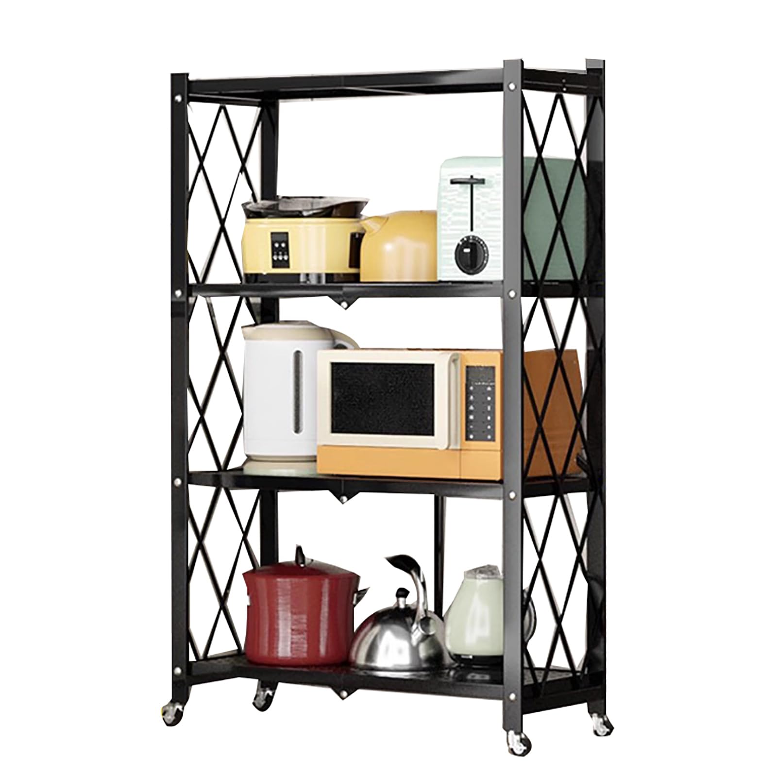 Scaffali pieghevoli in metallo con ruote – Cucina a 4 ripiani per forno a microonde, nessun montaggio necessario salvaspazio nero dispensa scaffale (81,3 cm W) – ideale per casa e cucina