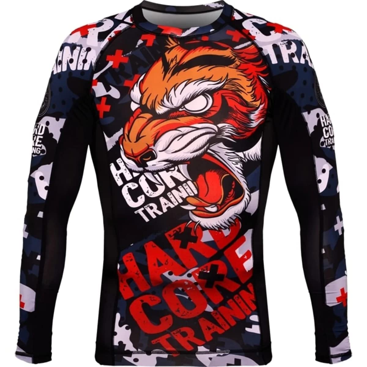 Hardcore Training Rash Guard Mężczyźni Kompresja Koszulka Długi Rękaw BJJ MMA No-Gi Obcisła Grappling Boks (DE/NL/SE/PL, Alfa, M, Regularny, Regularny, Black/Orange/Red)