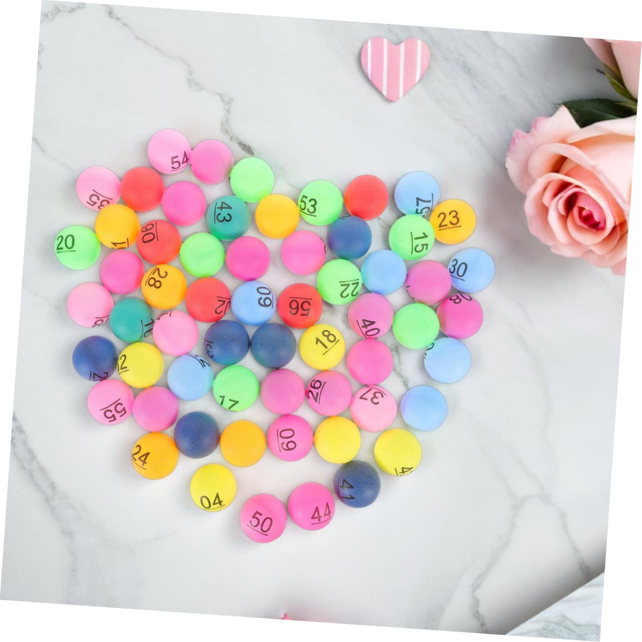 HANABASS 90 Bunte Nummerierte Kugeln aus Kunststoff für Bingo und Tombola 1-90 Einfach zu Verwenden Fair und Gerecht für Spiele und Karnevalspreise