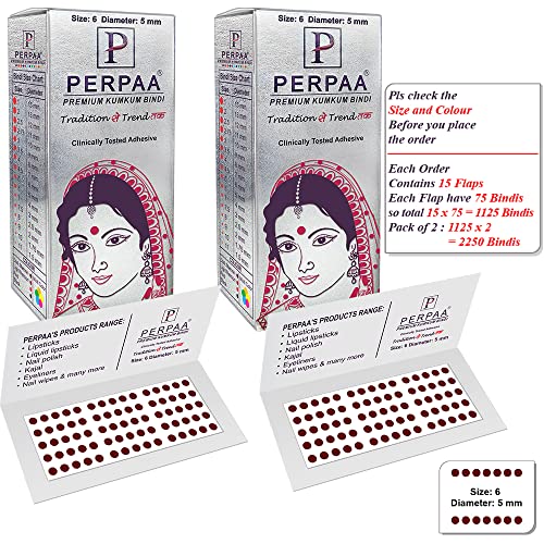 Image of PERPAA Kumkum Dark Maroon Round Bindi Book for Ladies Forehead Pack of 2-15 Flaps Each Box (Stick On) (06, Diameter 5mm)