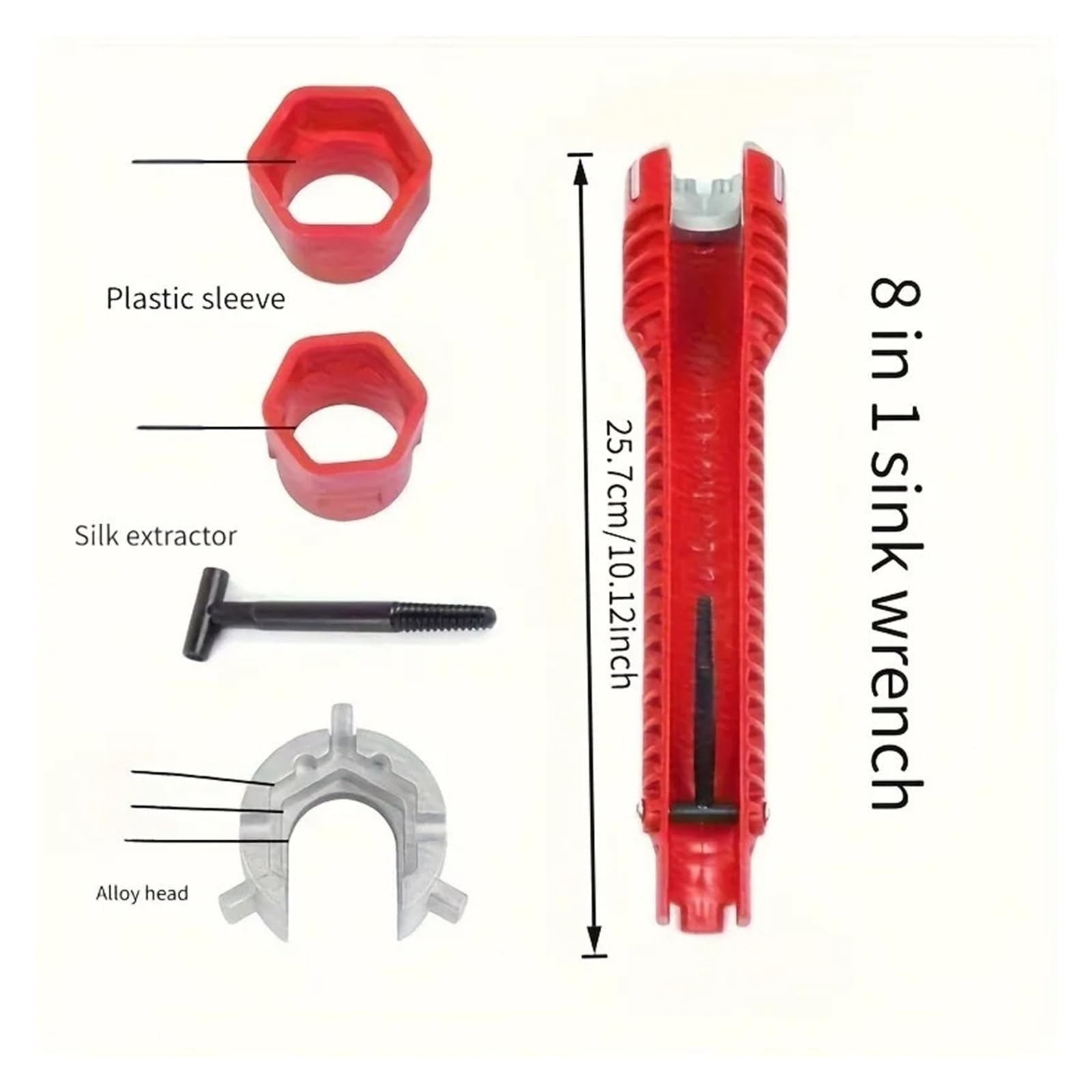 Llave de fregadero 8 en 1, herramienta de fontanería, mango impermeable, llave inglesa