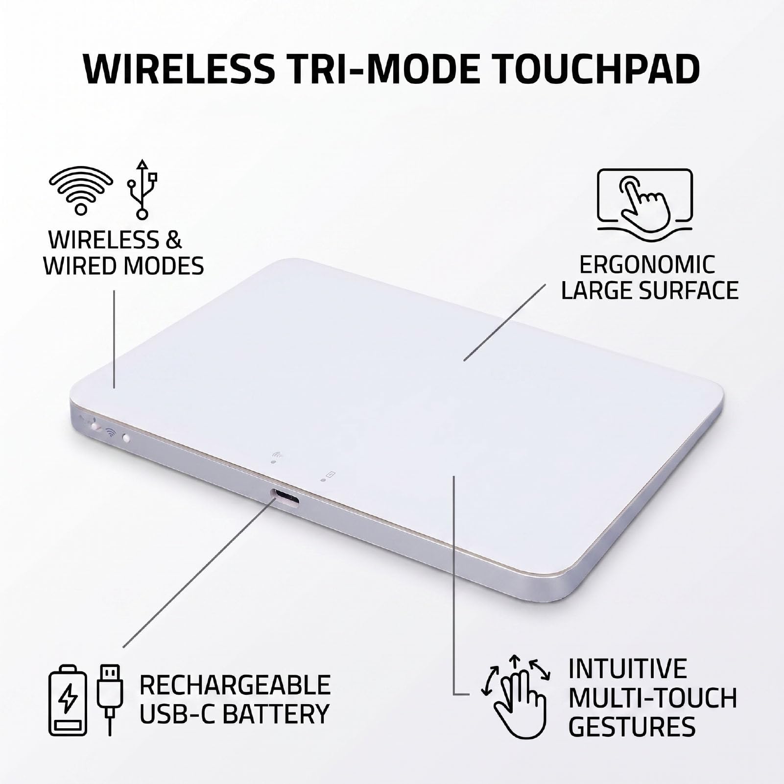 Goshyda Pavé Tactile sans Fil avec USB Filaire Bluetooth 2,4 G (Silver)