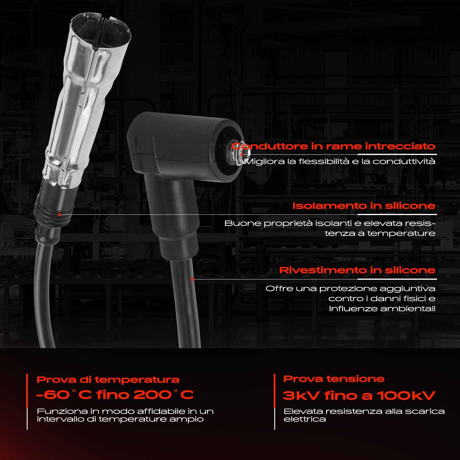 Frankberg 5x Set cavi di accensione Set cavi di accensione Benzina Compatibile con Arosa 6H1 Cordoba 6K1 6K2 Ibiza II 6K1 L.u.p.o 6E1 6X1 Polo 6N1 Replace# 030905430F