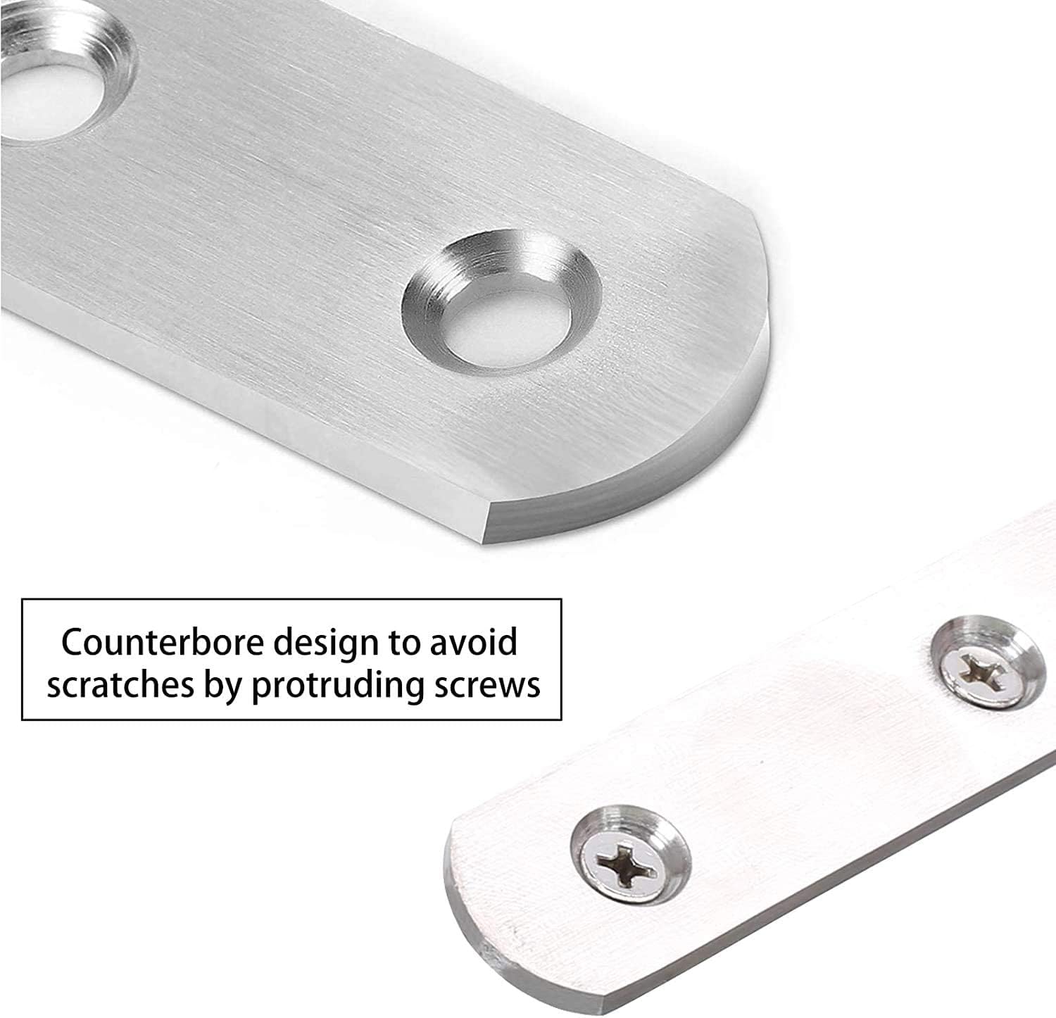 Luabue 4Pcs Flat Straight Brace Brackets Metal Brackets for Wood Stainless Steel Furniture Corner Connector Mending Plates Repair Joining Plates with Holes & Screws for Repair Fixing Furniture 295mm - Image 3