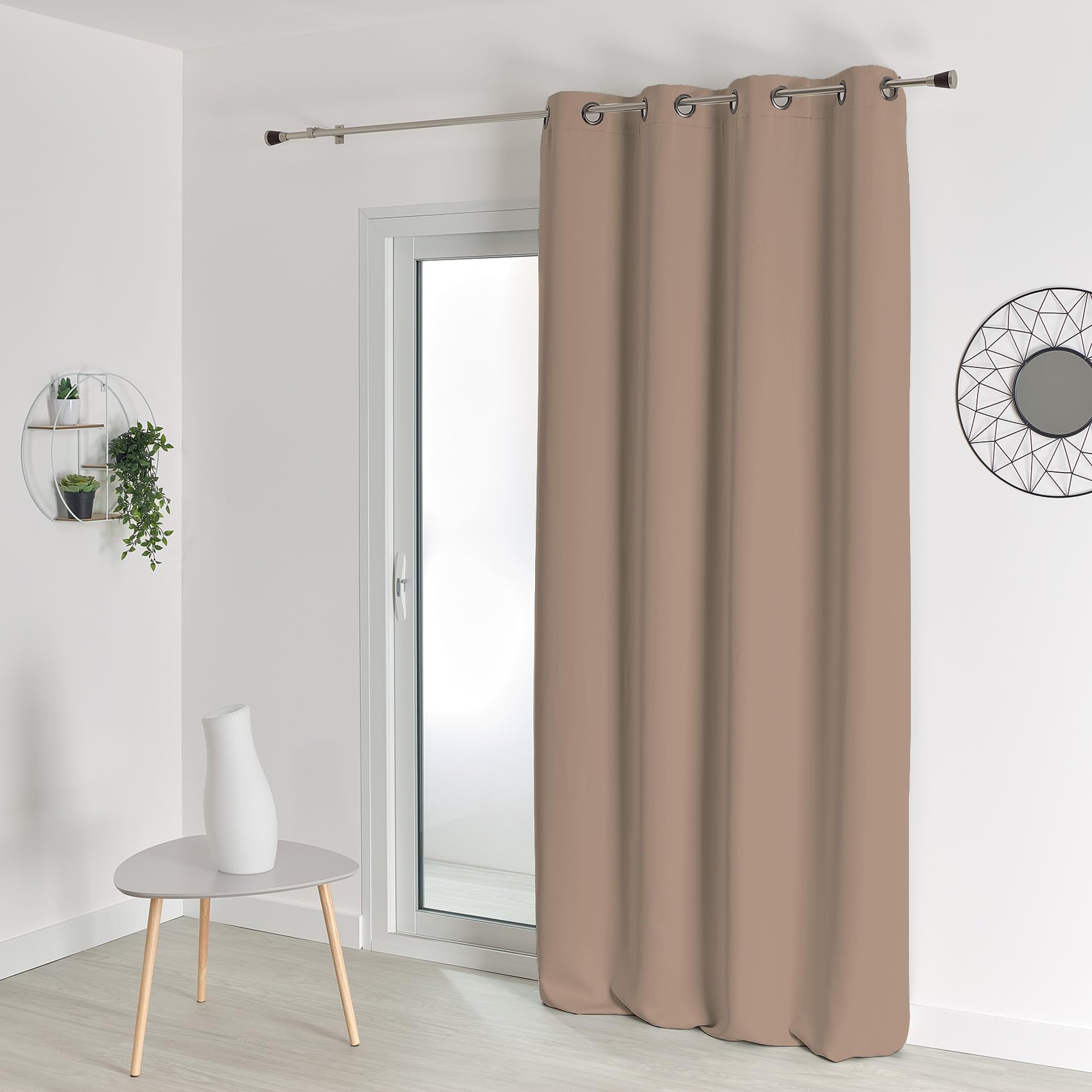 Rideau Occultant Ignifugé M1 Non Feu - Polyester Uni Satiné - Anti-Feu NF P92-507, Œillets Argent - Usage Intérieur Domestique et ERP - 140 x 260 cm - Gris Souris