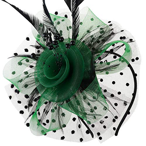 Image of DRESHOW Fascinators Hat Flower Mesh Ribbons Feathers on a Headband and a Clip Tea Party Headwear for Girls and Women
