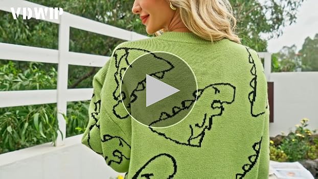VDWIP Women's Dinosaur Sweater Vintage Oversized Sweater Y2K