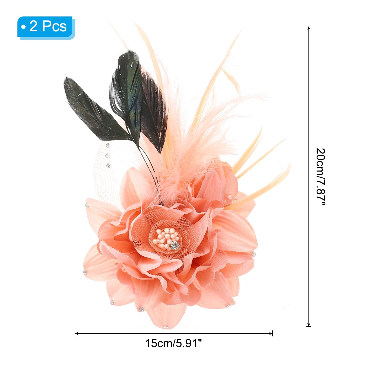 PATIKIL Pinza de Pelo Floral, 2Pcs Elegante Broche de Flor y Pluma para Sombrero de Seda de Boda, Fiesta, Baile, Banquete, Traje de Vestir, Rosa Con Plumas Negras