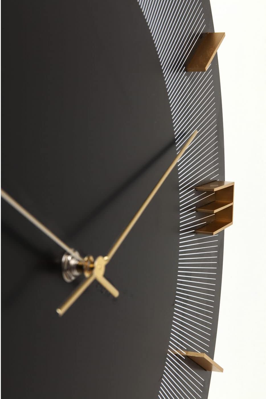 KARE Design Wall Clock Leonardo, Black/Gold, Wood, Aluminum Lacquered, 49 cm, Round, Battery Operated, Large Wall Clock for Living Room, Hallway, Bedroom