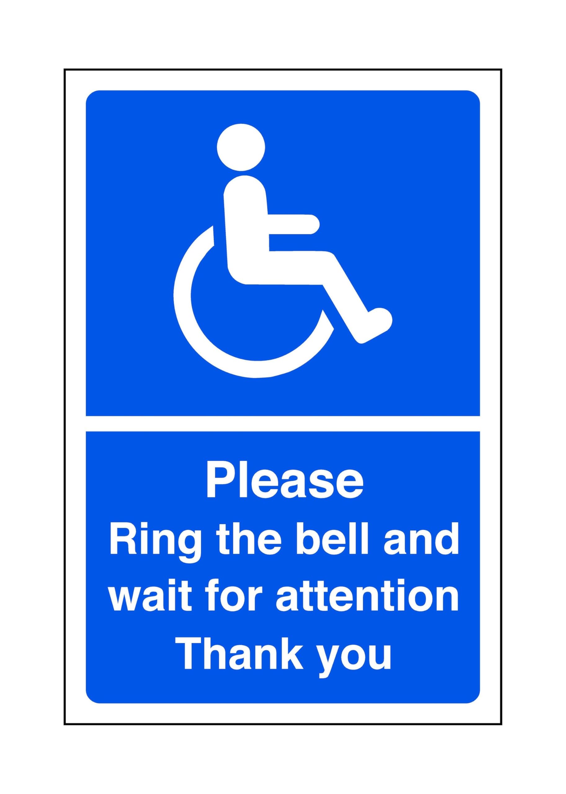 Please ring bell and wait for attention thank you - parking sign - disable signage- 3mm Aluminum Dibond for indoor/outdoor usage (300mm x 200mm) 7m Viewing Distance.