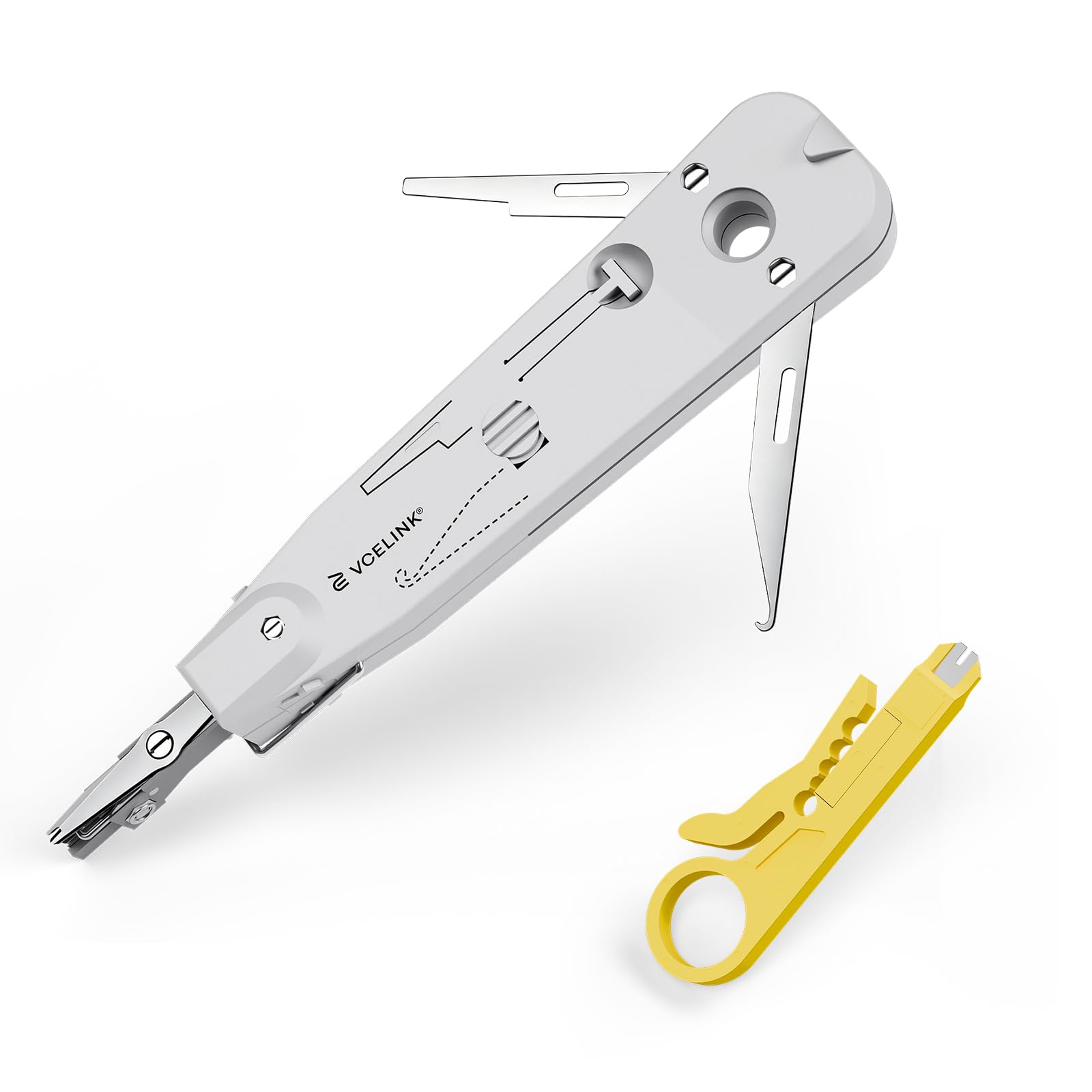 VCELINK Strumento di perforazione LSA 5 in 1 con sensore, strumento di inserimento di rete professionale per moduli Krone e LSA-Plus, gancio e spudger integrati con spellafili Combo