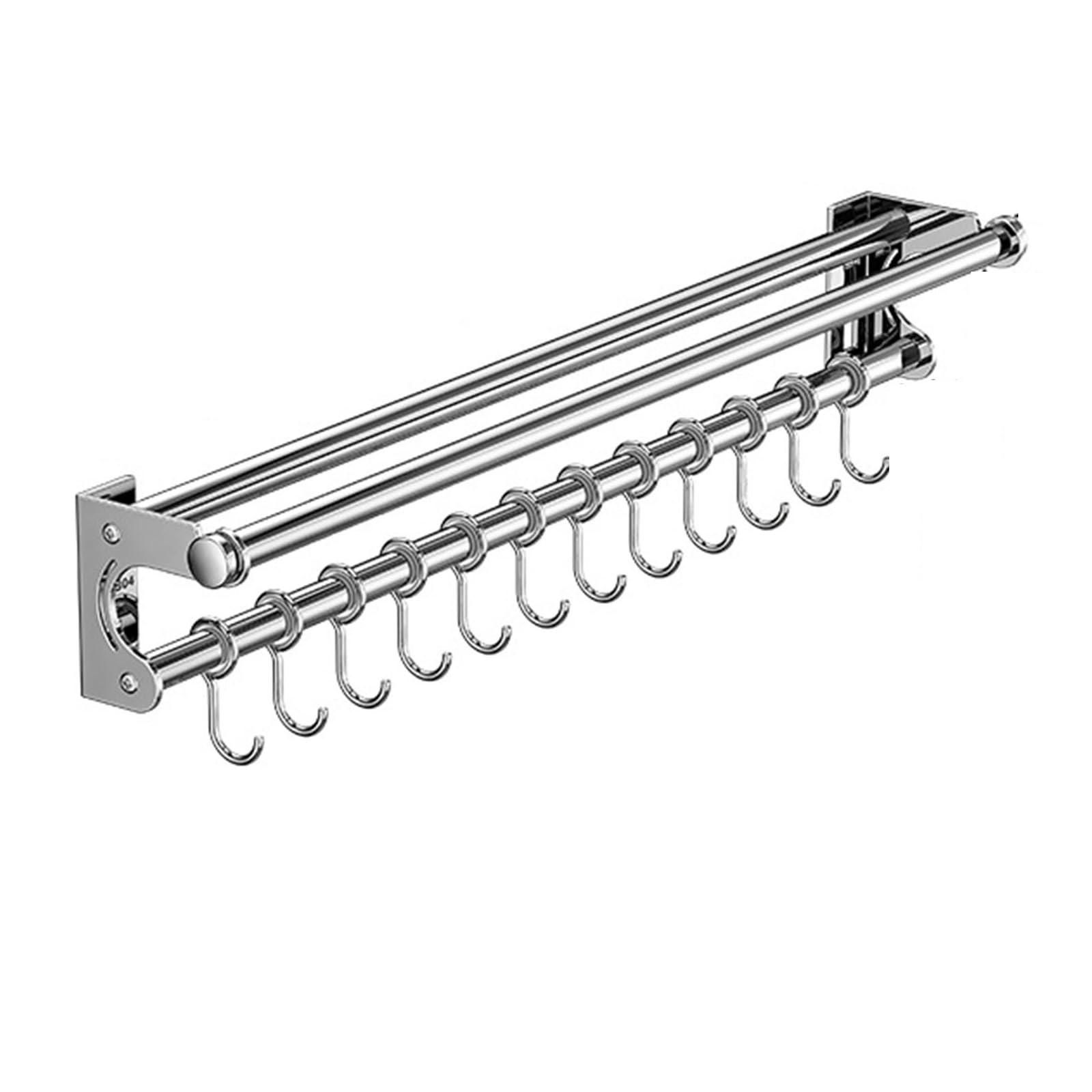 VaNaeni Silver 40CM+8Hook Modern Kitchen Utensil Hanger, Space-Saving Wall Mount Knife Wall Mount, Kitchen Storage Shelf with Hooks, Easy to Clean