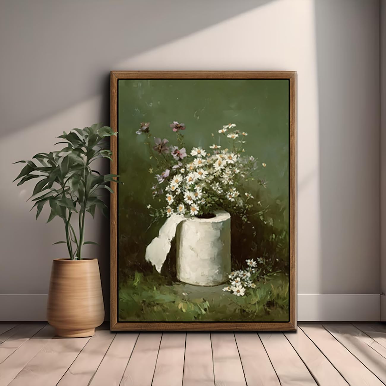 lianyibo Funny Bathroom Wall Art Vintage Toilet Paper Floral Canvas Print Rustic Farmhouse Moody Botanical Flower Painting Poster (70 x 100/wewnętrzna rama)