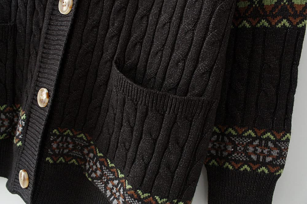 EIBA Chaqueta Mujer,Cárdigans De Punto para Mujer Vintage Étnico De Talla Grande Albaricoque Botón De Jacquard con Cable Suéteres Delanteros Abiertos Cárdigan con Bolsillo Otoño Invierno Abrigo De