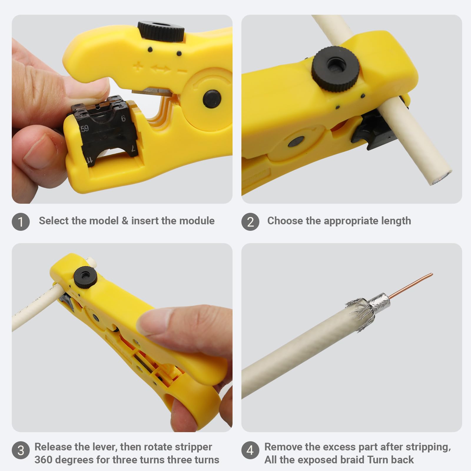 Kit profesional de crimpadora de cables coaxiales con pelacables y conectores de compresión RG6, juego de herramientas de crimpado coaxial ajustable para instalaciones de conectores de cable coaxial