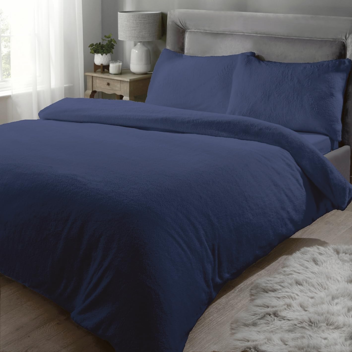 Rapport Home Teddy Double Navy Duvet Set - 200cm x 200cm - Blue