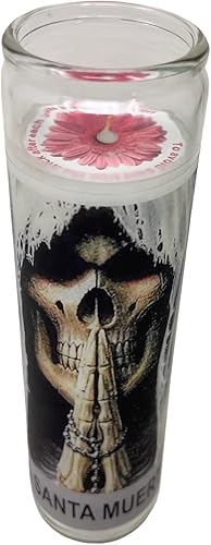 Miniatura 7 de Santa Muerte 14 oz vaso grande una pieza oración vela de una pieza 14 oz de alto vidrio oración al reverso en español Blanca sin aroma