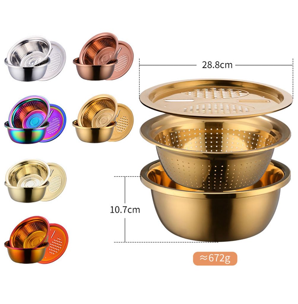 Seiher Schüssel Set mit Deckel 2 in 1 Sieb und Waschschüssel für Obst und Gemüse, Großer Abtropfkorb für Küche Rührschüsseln