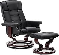 MCombo 9019 Manual Swivel Recliner with Ottoman - Space-Saving Faux Leather Chair Set for RV, Living Room, Office (Black)