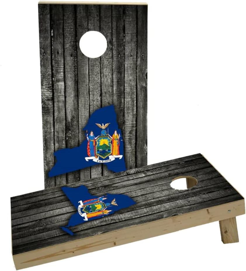 Wood Slate State Flag & Map (New York) Custom Cornhole Board Game Set