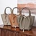 Genuine Leather Bucket Bag for Women: Lock Design Shoulder Handbag Versatile Top-Handle Tote Fashionable Vegetable Basket (Grey)