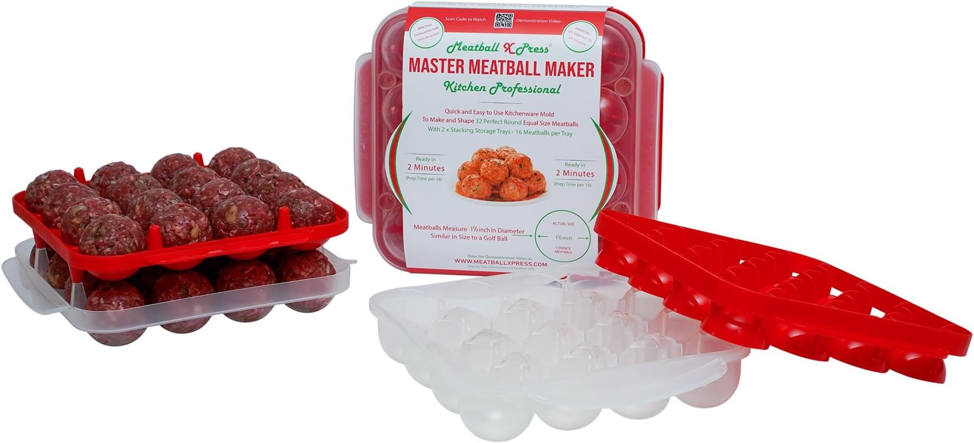 Meatball Maker & Stacking Storage Tray System - Kitchen Professional - 32 Meatball Product