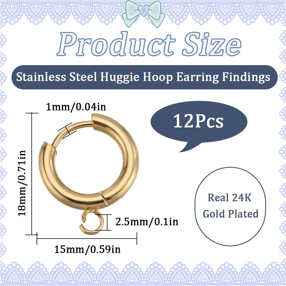 SUNNYCLUE 1 Box 12Pcs Real 24K Gold Plated Earring Hooks French Leverback Earring Hooks Fish Hook Earwires Stainless Steel Round Lever Backs Earrings Hooks Findings for Jewelry Making Supplies Women image 2