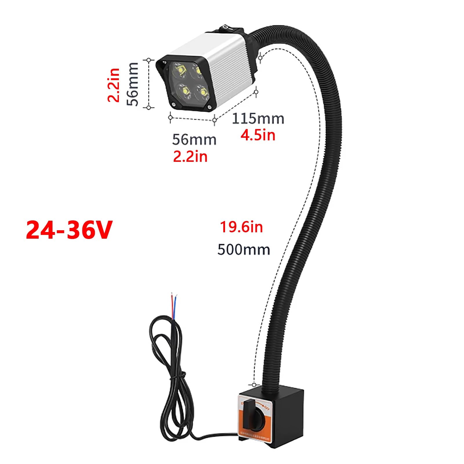 Magnetische Schwanenhals-Werkzeugmaschinenlampe, Flexible Arbeitsleuchte (24–36 V), Magnetischer Ein-/Aus-Schalter, Industrielle Arbeitsbeleuchtung für Bohrmaschine(12W)