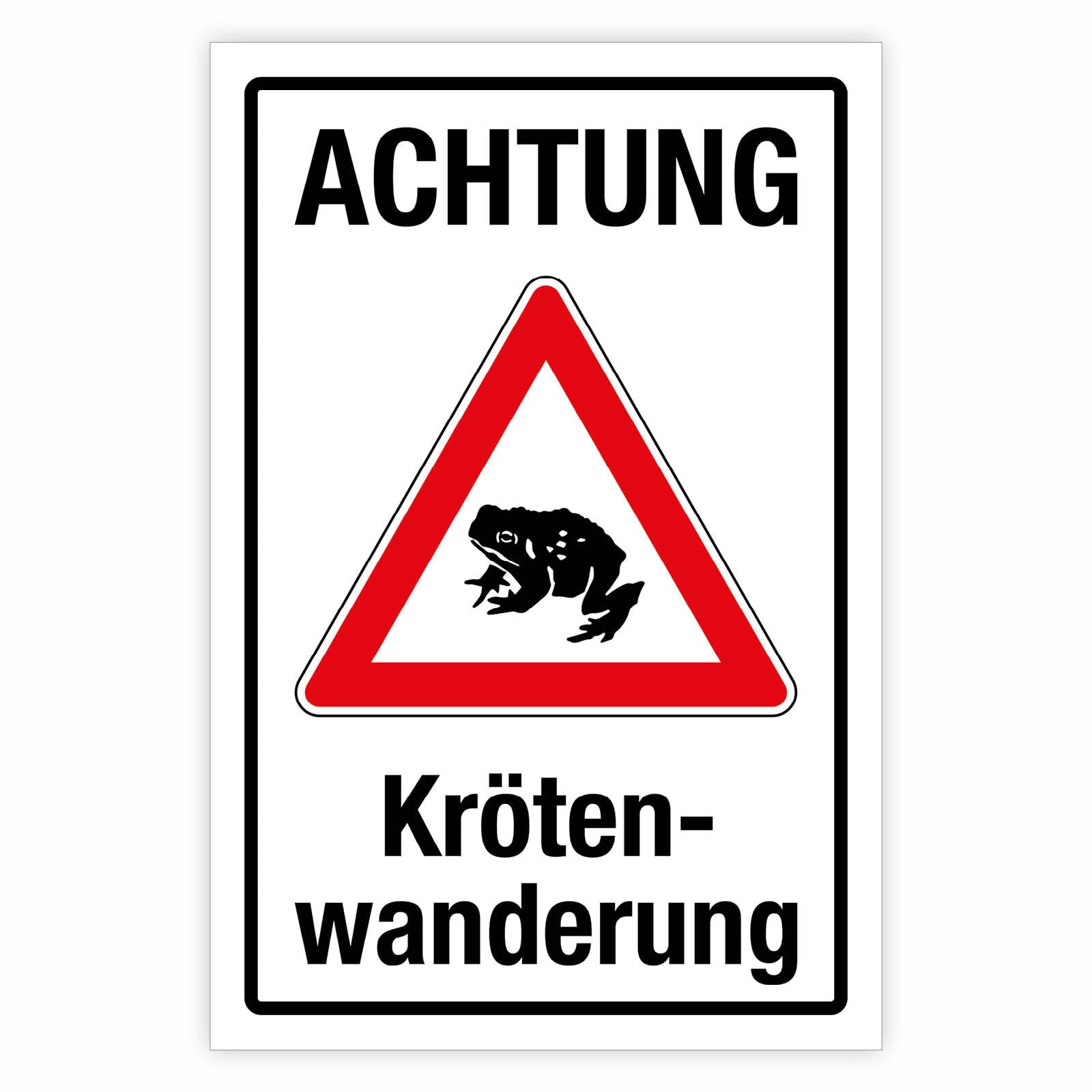 "Achtung Krötenwanderung rot" – Hochwertiges Sicherheitsschild für den Außenbereich 3 mm Alu-Verbund 450 x 300 mm