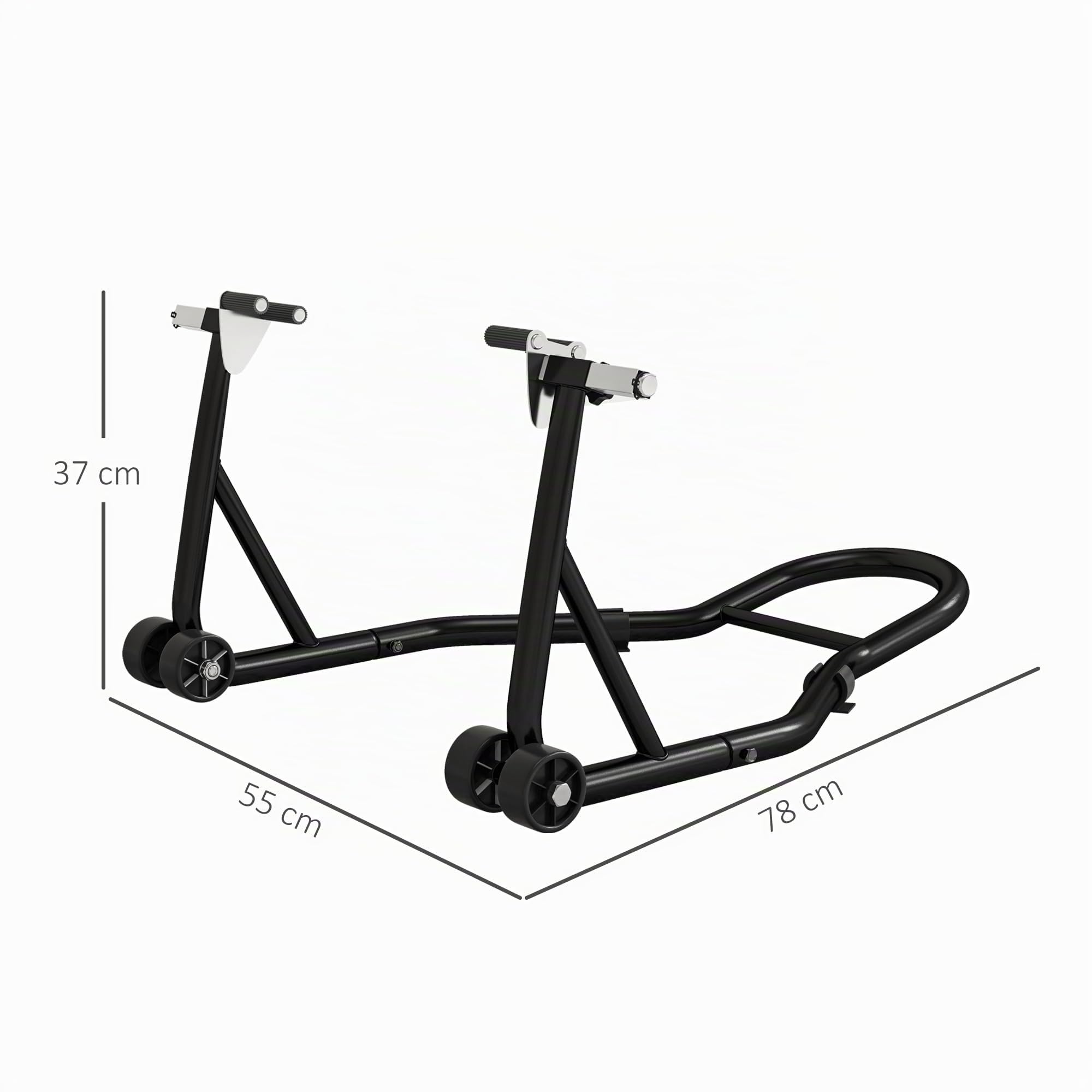 HOMCOM Soporte caballete trasero de moto, soporte de rueda, elevador trasero de moto sobre ruedas con bobina de brazo oscilante U + L, negro